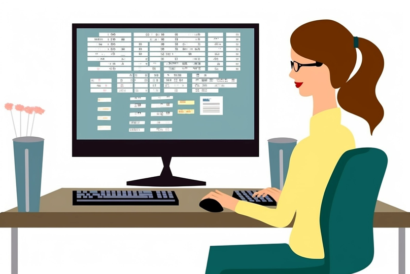 a typing tutor, sitting beside her desktop.