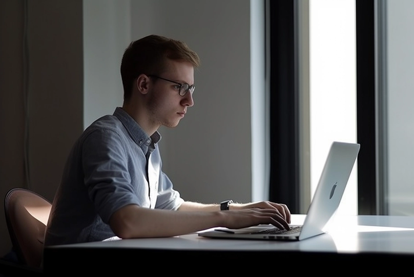 A man typing on a laptop