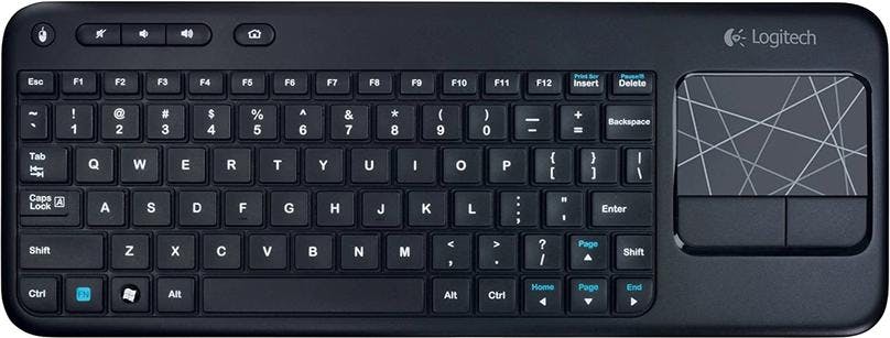 Closer view of Logitech k400 wireless touch keyboard with built in multi touch pad